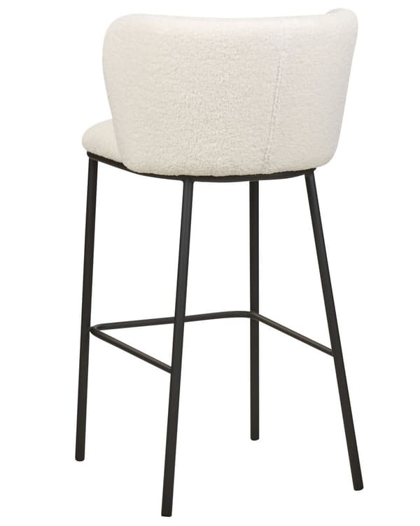 Barstole Hvid Boucle Sæt af 2 Høj Køkkenstole Retro Rund Ryglæn Fodstøtte Design Counterstol til Barbord Stole til Køkkenø
