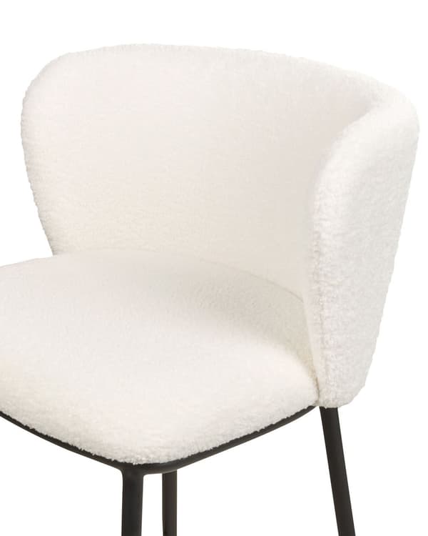 Barstole Hvid Boucle Sæt af 2 Høj Køkkenstole Retro Rund Ryglæn Fodstøtte Design Counterstol til Barbord Stole til Køkkenø