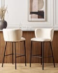 Miniatyrbillede 2 af 10: Barstole Hvid Boucle Sæt af 2 Høj Køkkenstole Retro Rund Ryglæn Fodstøtte Design Counterstol til Barbord Stole til Køkkenø