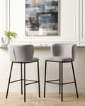 Miniatyrbilde 2 av 9: Sett med 2 spisestoler Grå Polyester Svarte metallben Uten armlener Buet form Moderne design Kjøkken Spisestue