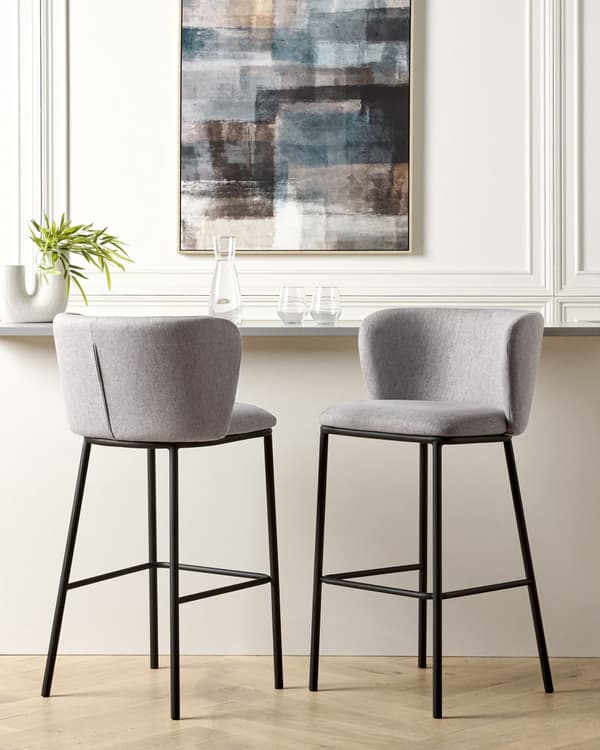 Sett med 2 spisestoler Grå Polyester Svarte metallben Uten armlener Buet form Moderne design Kjøkken Spisestue