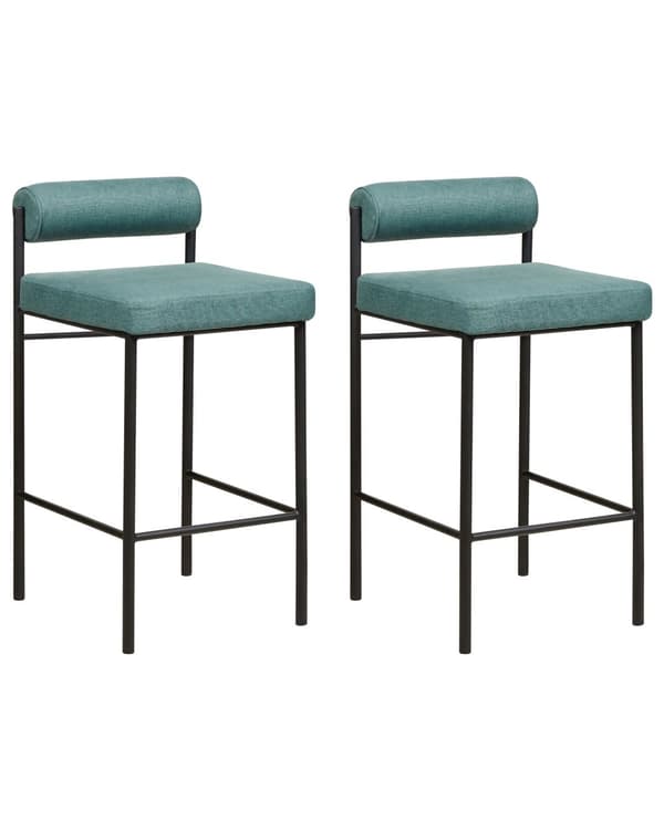 Sett med 2 spisestoler Blågrønn Polyester Svarte metallben Uten armlener Buet form Moderne design Kjøkken Spisestue