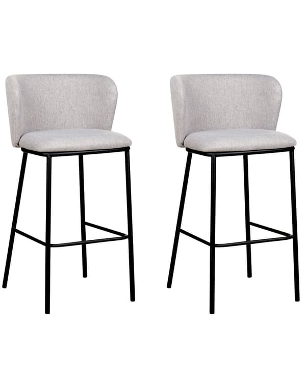 Uppsättning med 2 matstolar Grå polyesterklädsel Svarta metallben Armlöst böjt ryggstöd Modern modern design
