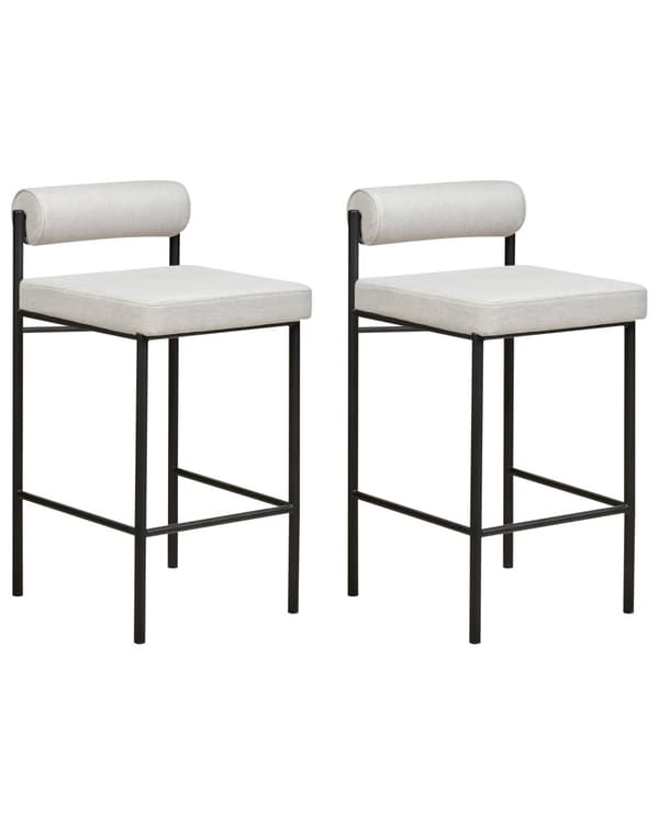 Uppsättning med 2 matstolar Grå polyesterklädsel Svarta metallben Armlöst böjt ryggstöd Modern modern design