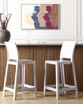 Miniatyrbillede 2 af 9: Barstole Hvid Plastik Sæt af 2 Høj Køkkenstole Retro Ryglæn Fodstøtte Design Counterstol til Barbord