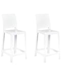 Miniatyrbillede 1 af 9: Barstole Hvid Plastik Sæt af 2 Høj Køkkenstole Retro Ryglæn Fodstøtte Design Counterstol til Barbord