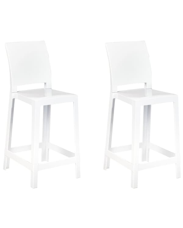 Barstole Hvid Plastik Sæt af 2 Høj Køkkenstole Retro Ryglæn Fodstøtte Design Counterstol til Barbord