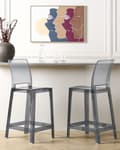 Miniatyrbillede 2 af 9: Barstole Sort Plastik Sæt af 2 Høj Køkkenstole Tonet Retro Ryglæn Fodstøtte Design Counterstol til Barbord