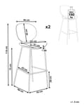 Miniatyrbilde 3 av 9: Sett med 2 barstoler Svart Sete i syntetisk materiale Metallben Ryggstøtte Minimalistisk design Skandinavisk stil Moderne Stoler Barkrakker