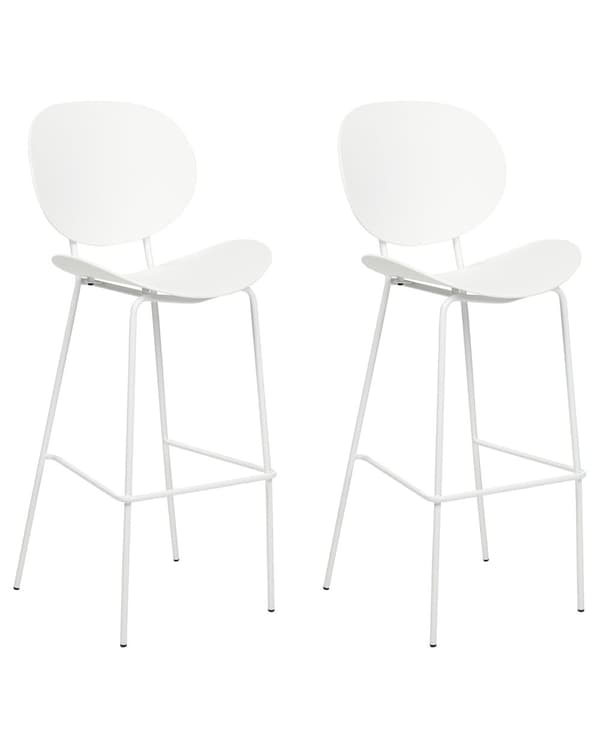 Sett med 2 barstoler Hvit Sete i syntetisk materiale Metallben Ryggstøtte Minimalistisk design Skandinavisk stil Moderne Stoler Barkrakker