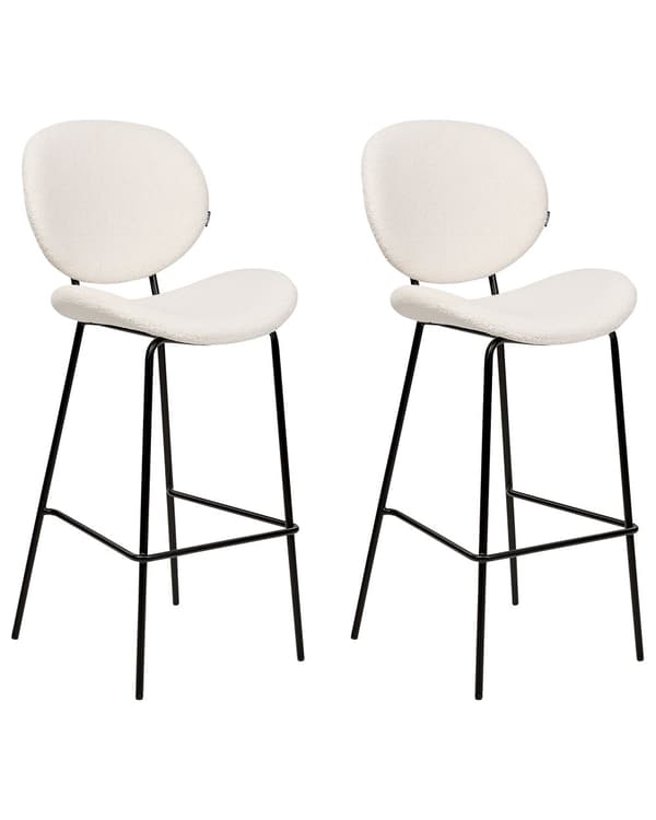 Set med 2 matstolar Vit Armlösa benkåpor Konstläder PU Svarta järnben Modern Retro Design Matrum Sittplatser