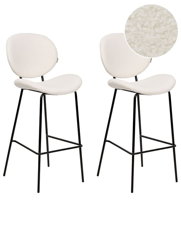 Set med 2 matstolar Vit Armlösa benkåpor Konstläder PU Svarta järnben Modern Retro Design Matrum Sittplatser