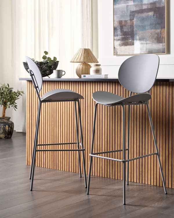 Set om 2 barstolar Grå syntetisk sits Metallben Minimalistisk design Matsal Barstolar Ryggstöd Modern Skandinavisk
