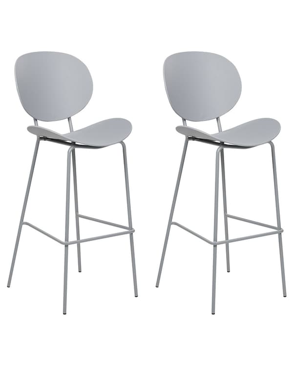 Set om 2 barstolar Grå syntetisk sits Metallben Minimalistisk design Matsal Barstolar Ryggstöd Modern Skandinavisk
