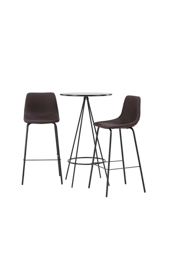 Bistro Barmøbelsett barbord svart og 2 Alexi barstolerr brun.