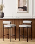 Miniatyrbillede 2 af 9: Barstole Lysegrå Sæt af 2 Høj Køkkenstole Retro Rund Ryglæn Fodstøtte Design Counterstol til Barbord Stole til Køkkenø