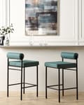 Miniatyrbillede 2 af 9: Barstole Blågrøn Sæt af 2 Høj Køkkenstole Retro Rund Ryglæn Fodstøtte Design Counterstol til Barbord Stole til Køkkenø