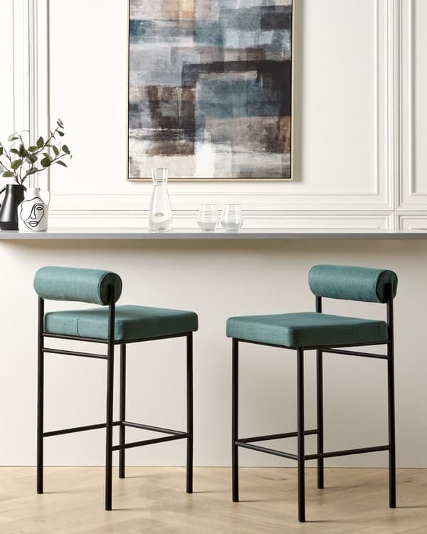 Barstole Blågrøn Sæt af 2 Høj Køkkenstole Retro Rund Ryglæn Fodstøtte Design Counterstol til Barbord Stole til Køkkenø