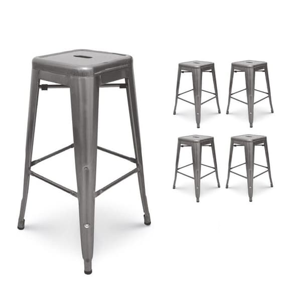 Set om 4 barstolar i råmetall med galvaniserad yta i industriell stil - Höjd 76 cm