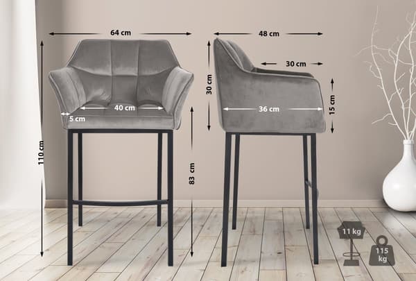 CLP Uppsättning med 2 barstolar Damaso med sammetsöverdrag och fyrbent ram