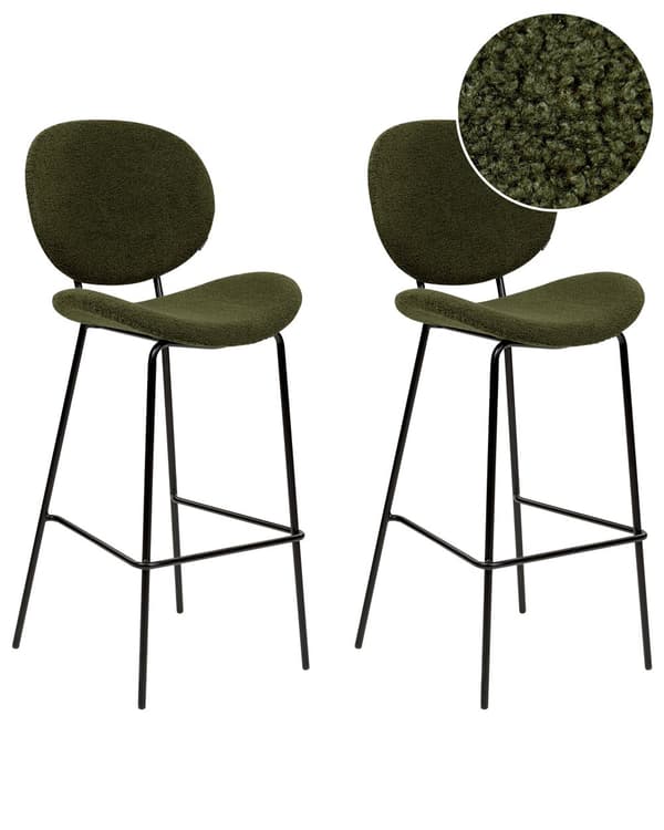 Barstol mørkegrøn 2 stk bouclé stof jernben armløs plasthåndtag barstol retro Køkken Bar