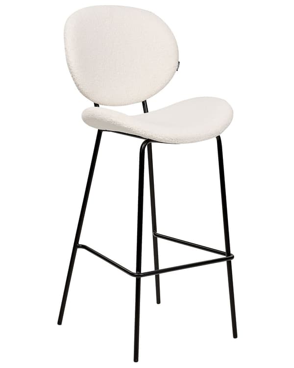 Barstol hvid 2 stk bouclé stof jernben armløs plasthåndtag barstol retro
