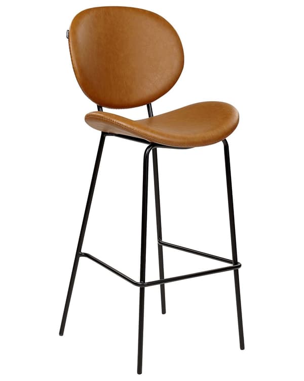 Sæt med 2 barstole til spisestuen gyldenbrunt øko-læder metal sorte ben uden armlæn retro design spisestuemøbler