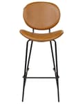 Miniatyrbillede 5 af 9: Sæt med 2 barstole til spisestuen gyldenbrunt øko-læder metal sorte ben uden armlæn retro design spisestuemøbler