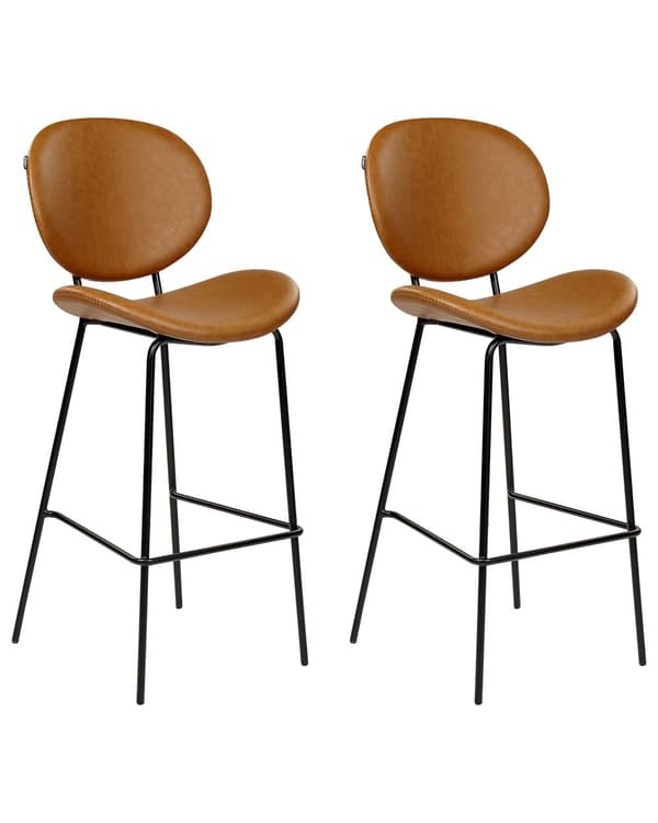 Sæt med 2 barstole til spisestuen gyldenbrunt øko-læder metal sorte ben uden armlæn retro design spisestuemøbler