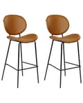 Miniatyrbillede 1 af 9: Sæt med 2 barstole til spisestuen gyldenbrunt øko-læder metal sorte ben uden armlæn retro design spisestuemøbler