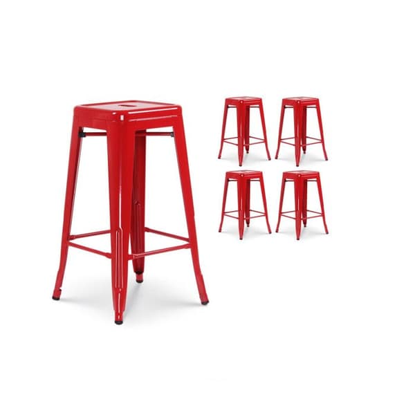 Set med 4 barstolar i glänsande röd industriell stil - KOSMI - Höjd 66 cm - Metall
