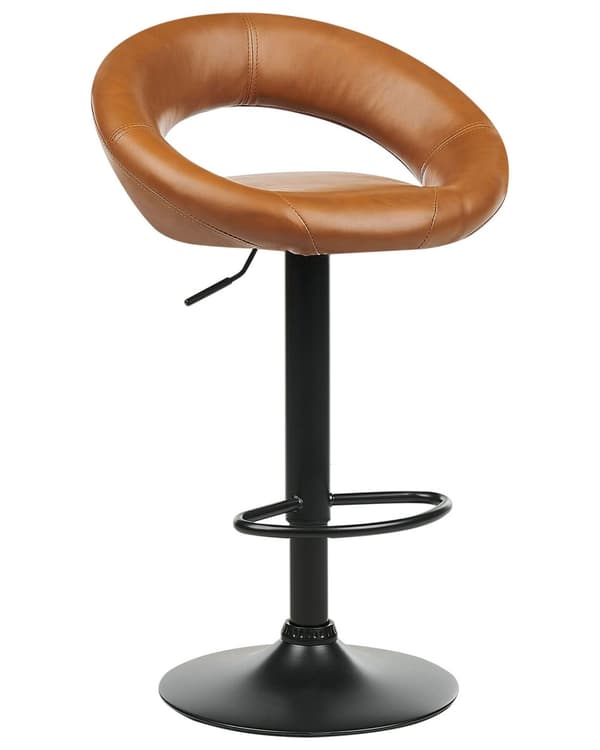 Sett med 2 barkrakker Gullbrun kunstskinnpolstring Fotskammel Svingbar Gaslift Justerbar høyde Minimalistisk