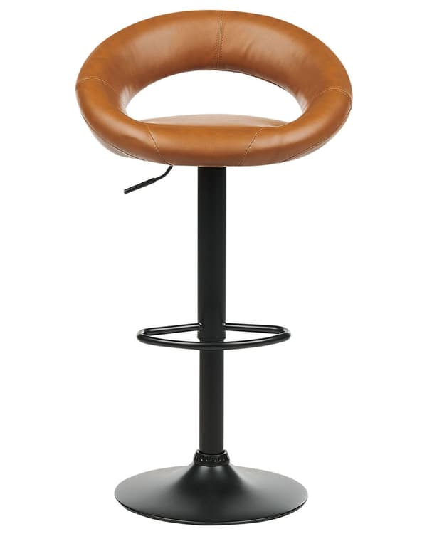 Sett med 2 barkrakker Gullbrun kunstskinnpolstring Fotskammel Svingbar Gaslift Justerbar høyde Minimalistisk