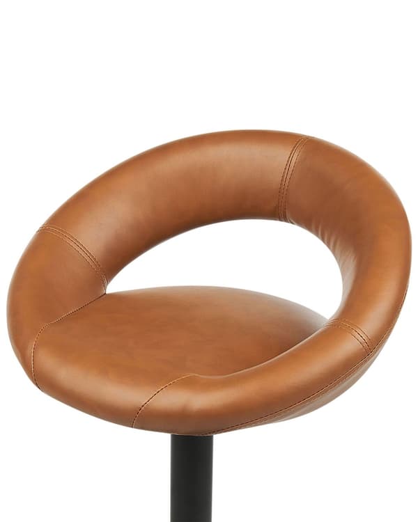 Sett med 2 barkrakker Gullbrun kunstskinnpolstring Fotskammel Svingbar Gaslift Justerbar høyde Minimalistisk