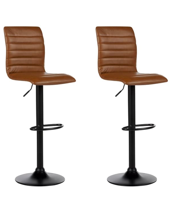 Barstol Brunt Læder 65 cm Høj Køkkenstol Justerbar Counterstol med Ryglæn Drejefunktion Pumpe Design til Køkkenø Inspiration