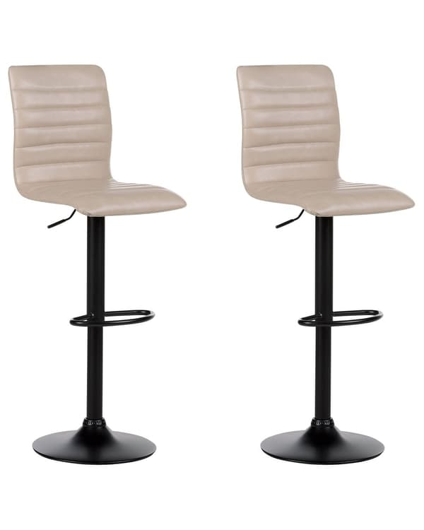 Barstol Beige Læder 65 cm Høj Køkkenstol Justerbar Counterstol med Ryglæn Drejefunktion Pumpe Design til Køkkenø Inspiration