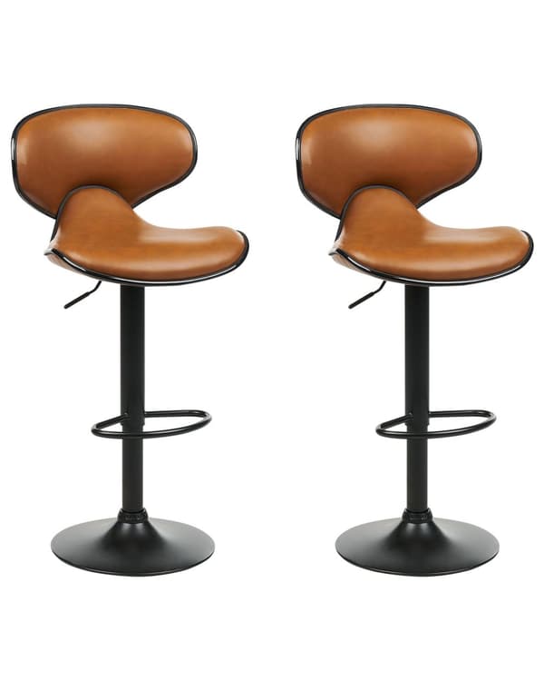 Barstol Brunt Læder 65 cm Høj Køkkenstol Justerbar Counterstol med Ryglæn Drejefunktion Pumpe Design til Køkkenø Inspiration