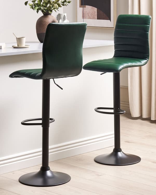 Barstol Grøn Læder 65 cm Høj Køkkenstol Justerbar Counterstol med Ryglæn Drejefunktion Pumpe Design til Køkkenø Inspiration