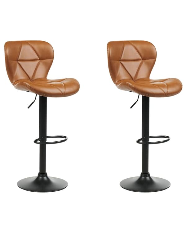 Barstol Brunt Læder 65 cm Høj Køkkenstol Justerbar Counterstol med Ryglæn Drejefunktion Pumpe Design til Køkkenø Inspiration