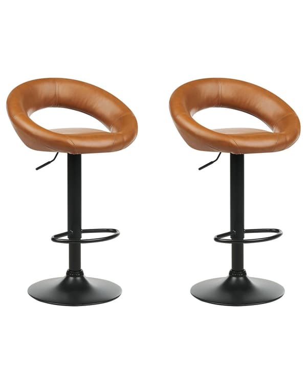 Barstol Brunt Læder 65 cm Høj Køkkenstol Justerbar Counterstol med Ryglæn Drejefunktion Pumpe Design til Køkkenø Inspiration