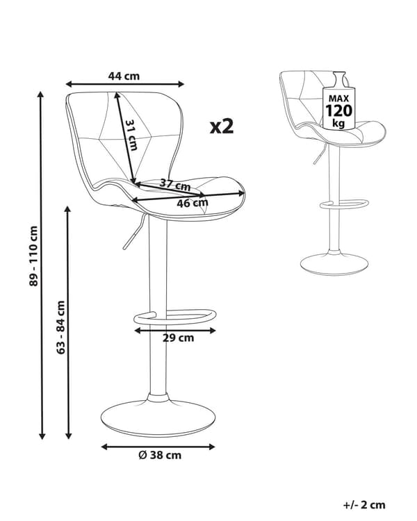 Barstolar set om 2 Beige Konstläder Svängbar Justerbar Höjd Modern Kök Matsal Bar