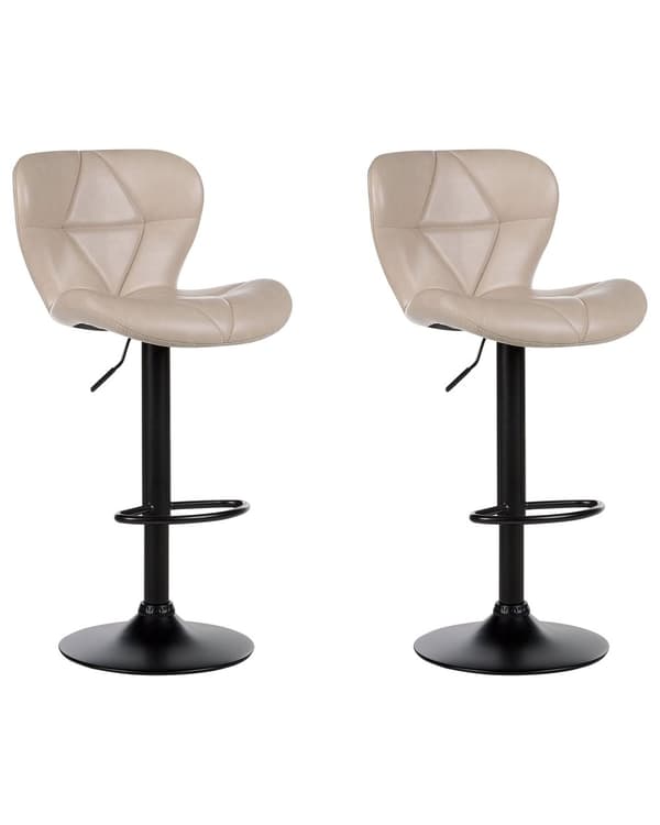 Barstolar set om 2 Beige Konstläder Svängbar Justerbar Höjd Modern Kök Matsal Bar