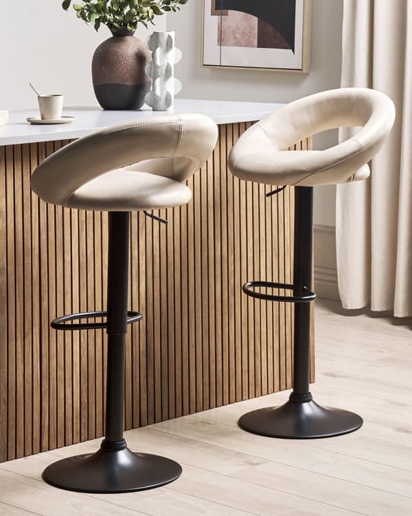 Set med 2 barstolar Grå Konstläder Fotpall Svängbar Gaslyft Justerbar höjd Minimalistisk
