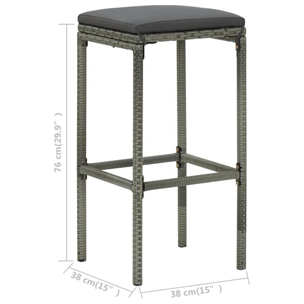 barstole med hynder 3 stk. polyrattan grå