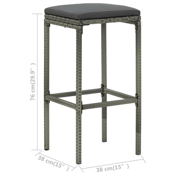 barstole med hynder 4 stk. polyrattan grå