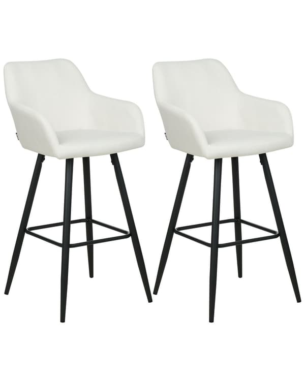 Sæt med 2 barstole Off-White Velour betrukket med armlæn Ryglæn Sorte metalben velourstof