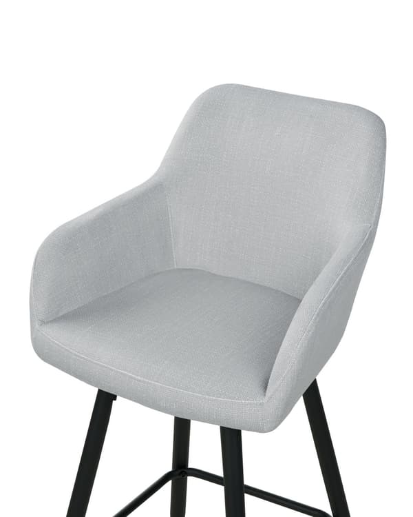 Sæt med 2 barstole i lysegråt velour polstret med arme ryglæn sorte metalben moderne stil