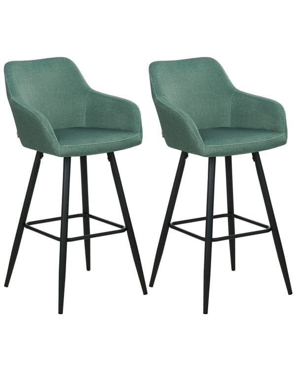 Sæt med 2 barstole Grøn Velour med arme Ryglæn Sorte metalben moderne stil