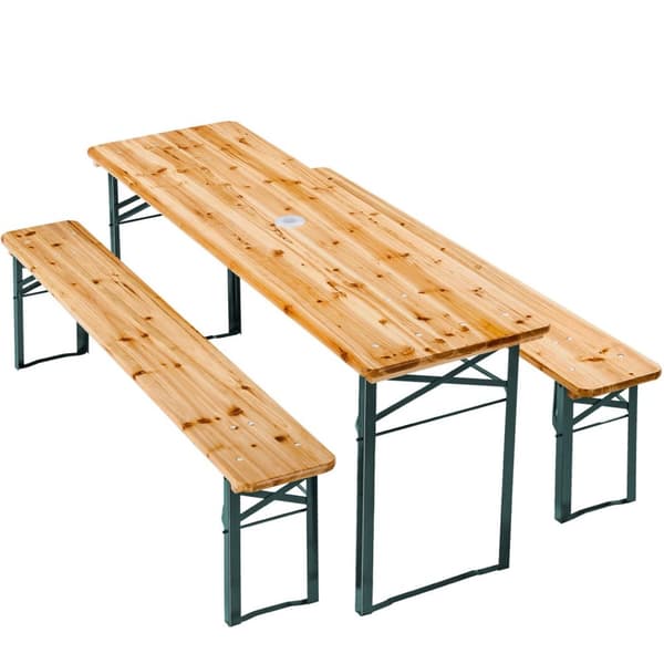 Bord bænkesæt Ludwig, 3-delt, foldbar med parasolholder - brun
