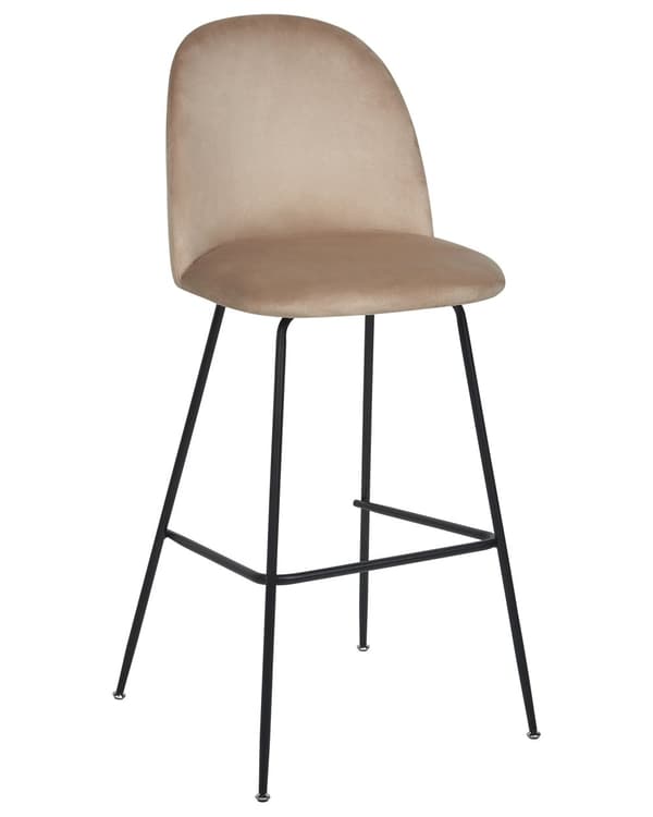 Sett med 2 barstoler Taupe fløyelspolstring Svart stålramme Benkehøyde Sete Spisestuemøbler Glam design